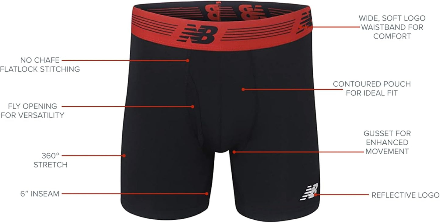 New Balance Men'S Performance Boxer Briefs with Fly, Breathable Stretch Underwear, Moisture Wicking, Soft Waistband (3 Pack)
