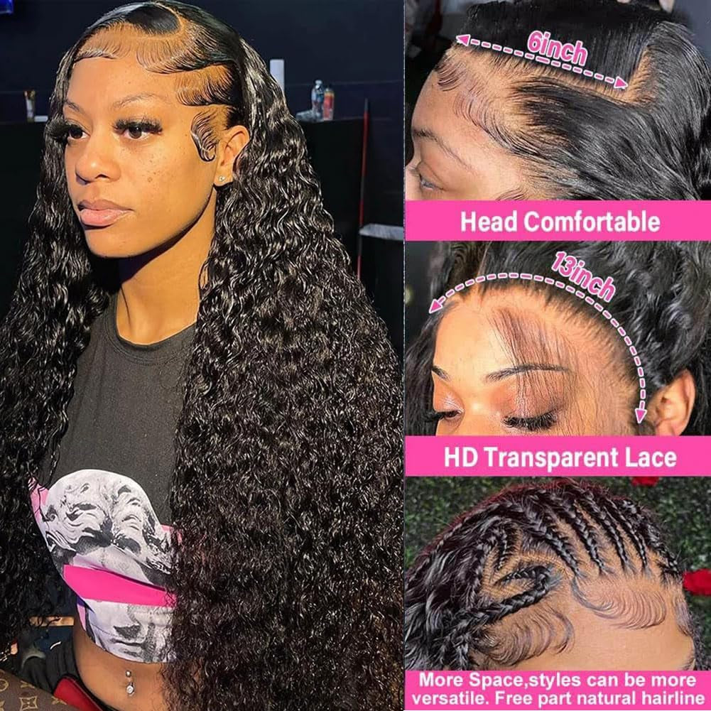 13X6 Curly Lace Front Wigs Human Hair Pre Plucked Brazilian Curly Wigs Human Hair for Women 200% Density 18 Inch