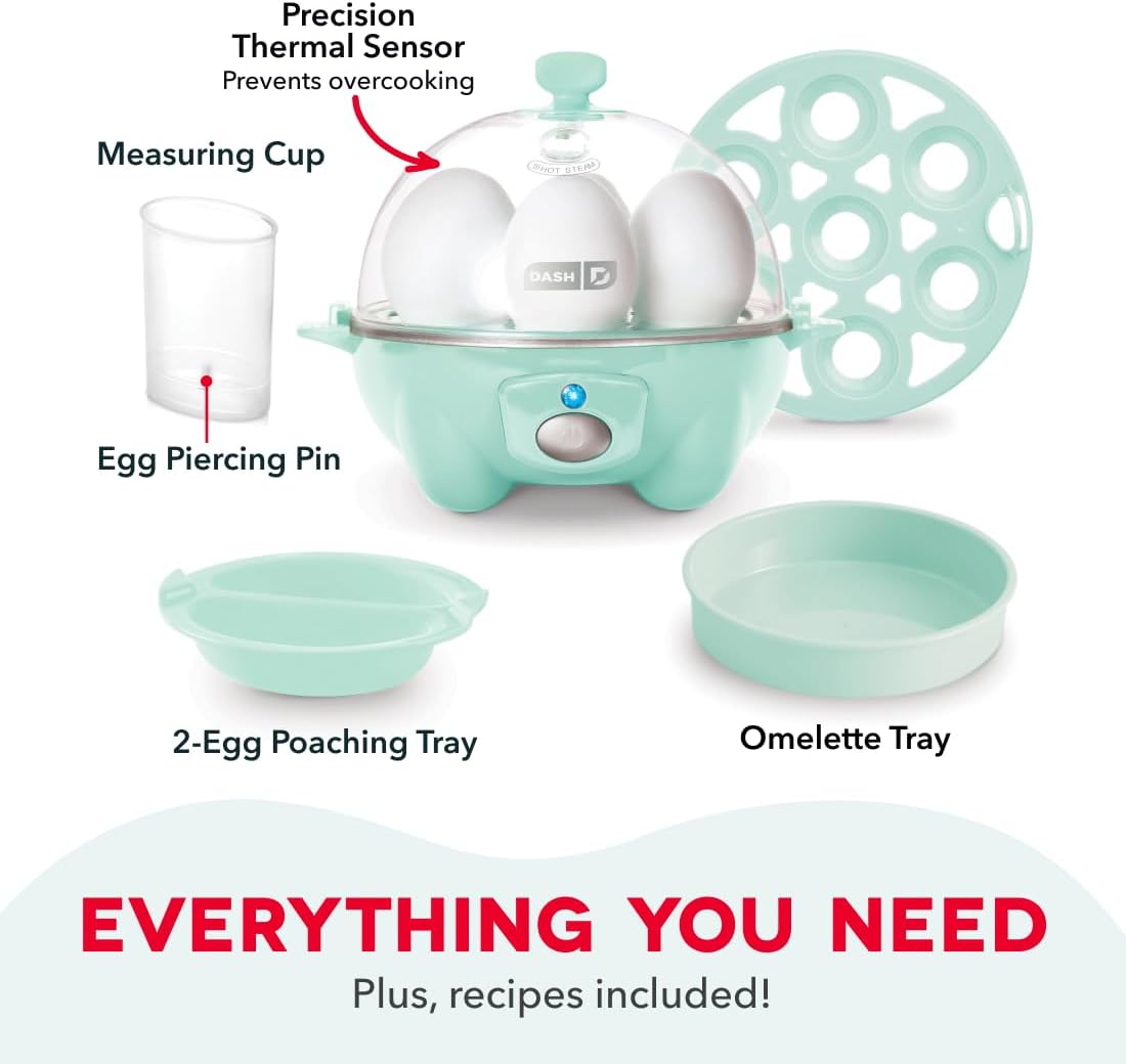 Dash Rapid Egg Cooker, 7 Hard Boiled Eggs, Aqua | Electric Egg Poacher