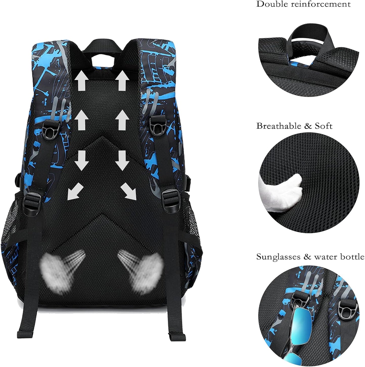 Backpack for School Boys Backpacks for Kids Camo Bookbag for Middle School Bags Waterproof Travel Back Pack (Blue)