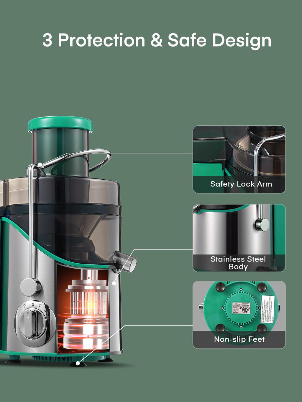 Juicer Machines, Juilist 3" Wide Mouth, Max 800W, 3-Speed 400W Easy-Clean
