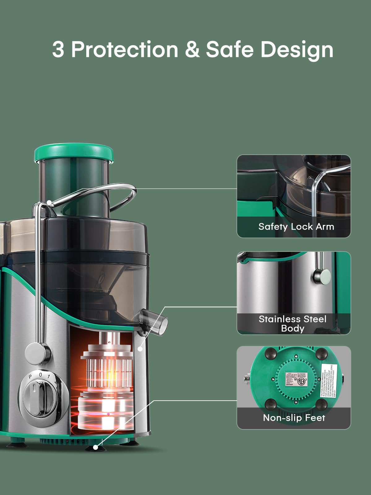 Juicer Machines, Juilist 3" Wide Mouth, Max 800W, 3-Speed 400W Easy-Clean
