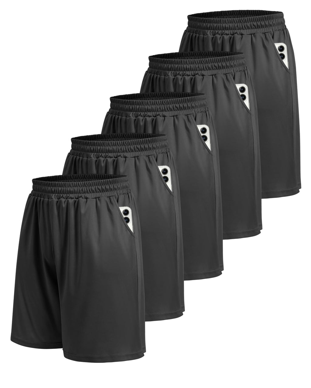 5 Pack Athletic Gym Mens Shorts - Workout Black Quick Dry Basketball Shorts | Running Fitness Clothing with Pockets for Casual Activewear,Soft Lightweight Breathable Elastic Waistband Sports Shorts