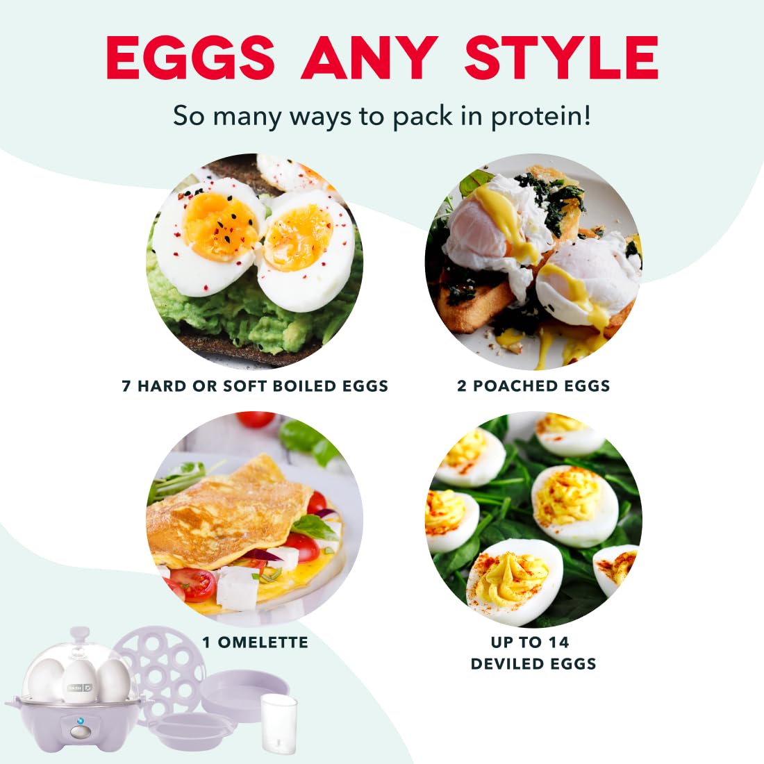 Dash Rapid Egg Cooker, 7 Hard Boiled Eggs, Aqua | Electric Egg Poacher
