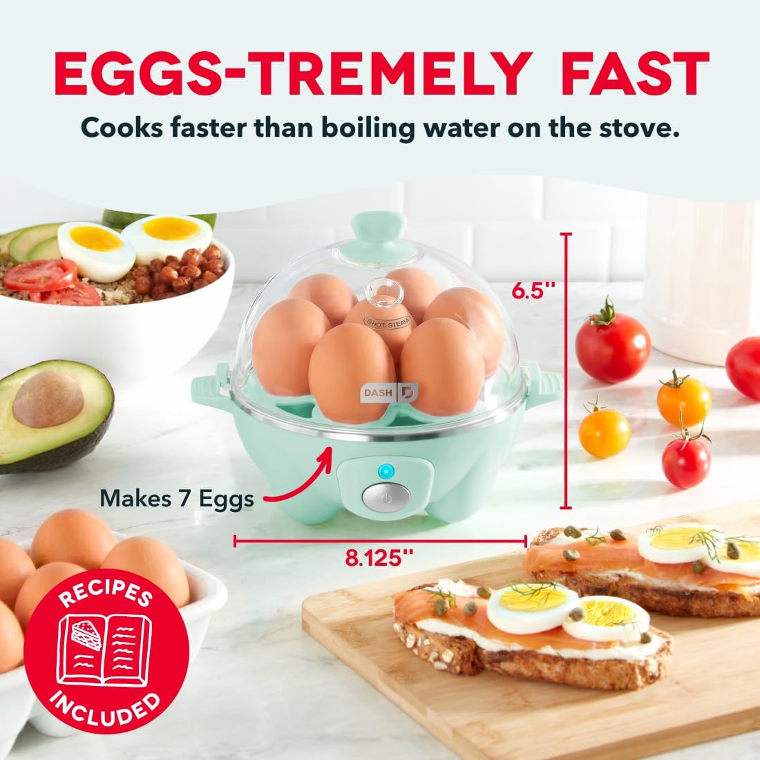 Dash Rapid Egg Cooker, 7 Hard Boiled Eggs, Aqua | Electric Egg Poacher