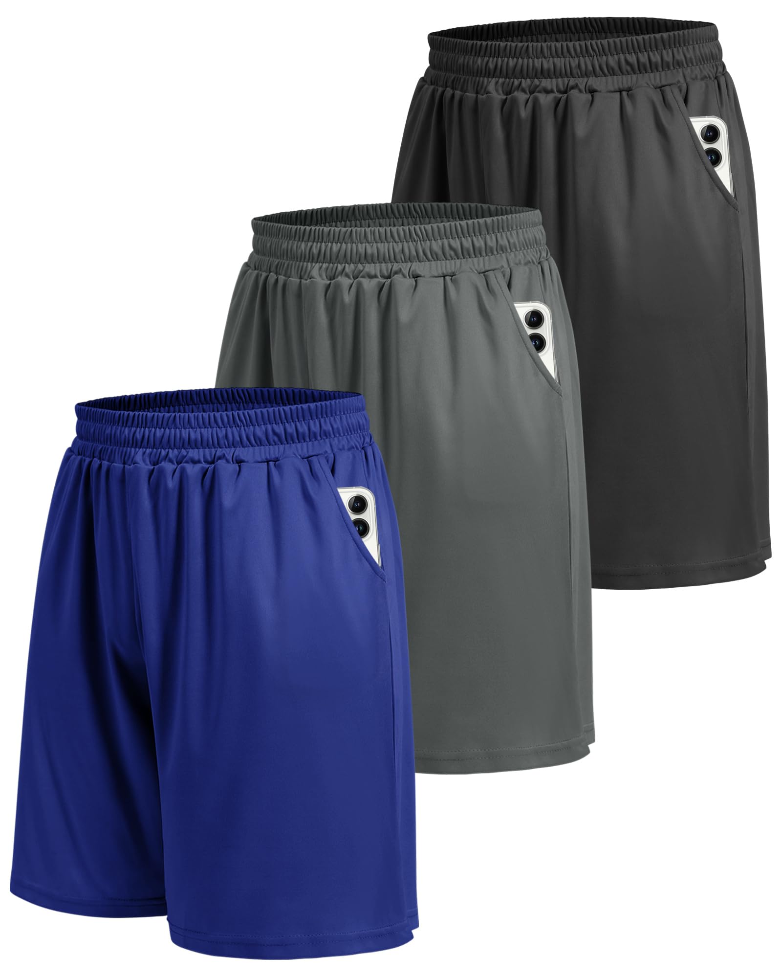 5 Pack Athletic Gym Mens Shorts - Workout Black Quick Dry Basketball Shorts | Running Fitness Clothing with Pockets for Casual Activewear,Soft Lightweight Breathable Elastic Waistband Sports Shorts