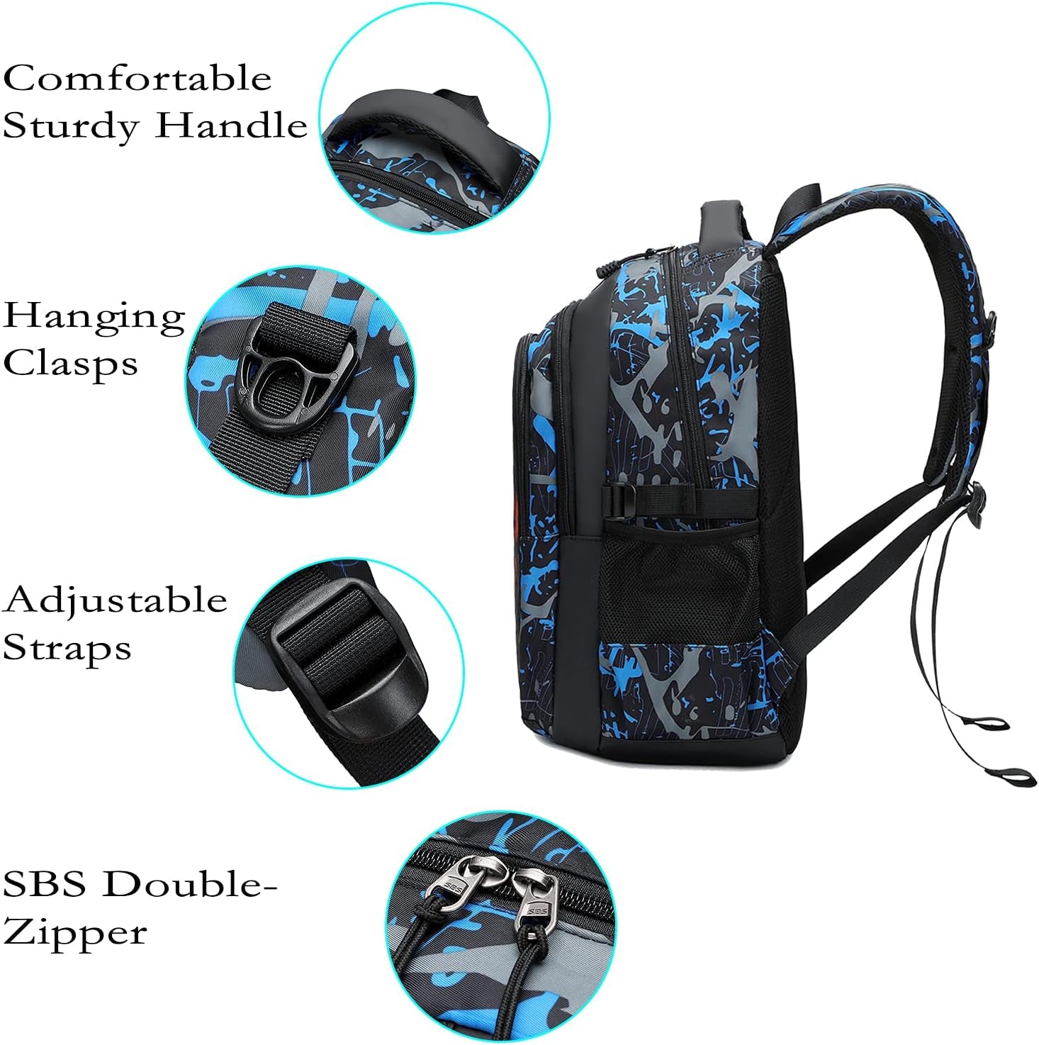 Backpack for School Boys Backpacks for Kids Camo Bookbag for Middle School Bags Waterproof Travel Back Pack (Blue)