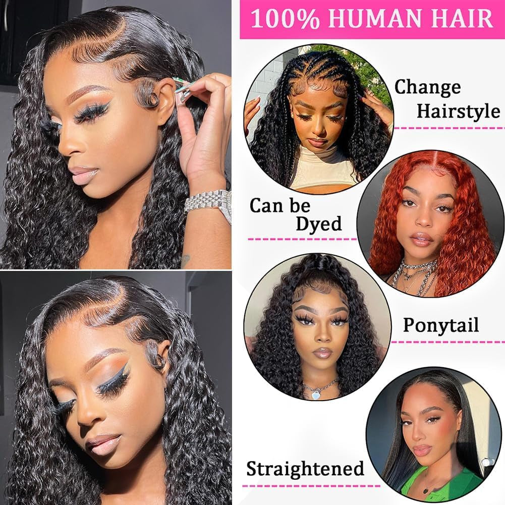 13X6 Curly Lace Front Wigs Human Hair Pre Plucked Brazilian Curly Wigs Human Hair for Women 200% Density 18 Inch