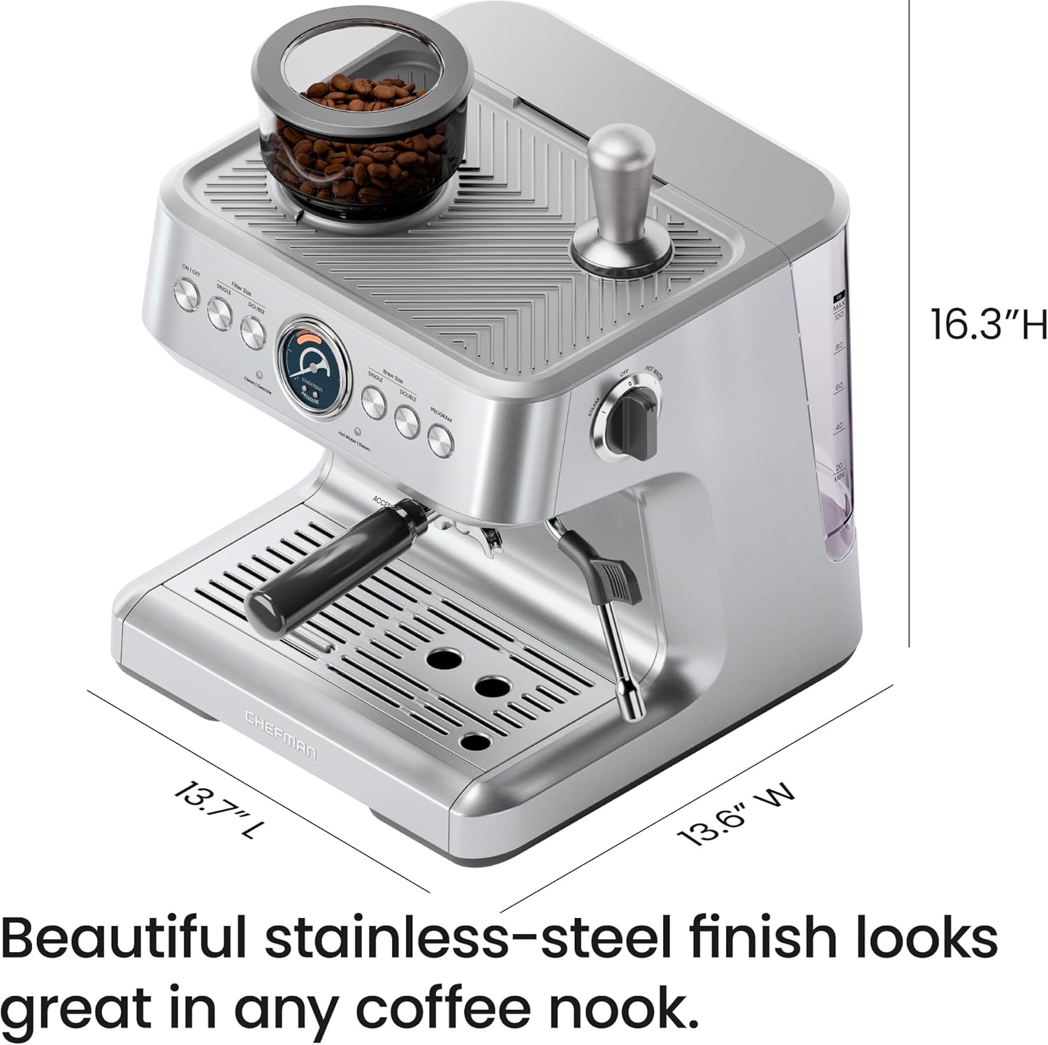 Chefman Crema Supreme 15 Bar Espresso Machine with Milk Frother