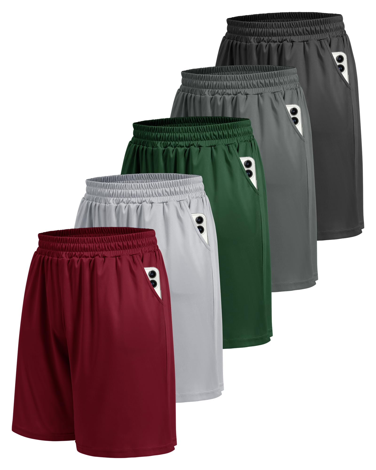 5 Pack Athletic Gym Mens Shorts - Workout Black Quick Dry Basketball Shorts | Running Fitness Clothing with Pockets for Casual Activewear,Soft Lightweight Breathable Elastic Waistband Sports Shorts