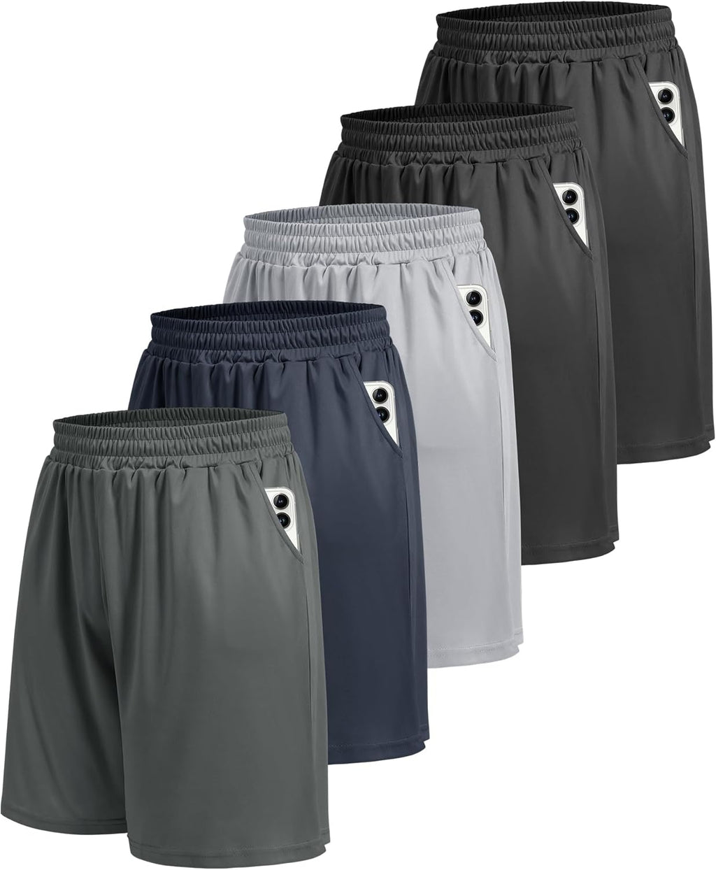 5 Pack Athletic Gym Mens Shorts - Workout Black Quick Dry Basketball Shorts | Running Fitness Clothing with Pockets for Casual Activewear,Soft Lightweight Breathable Elastic Waistband Sports Shorts
