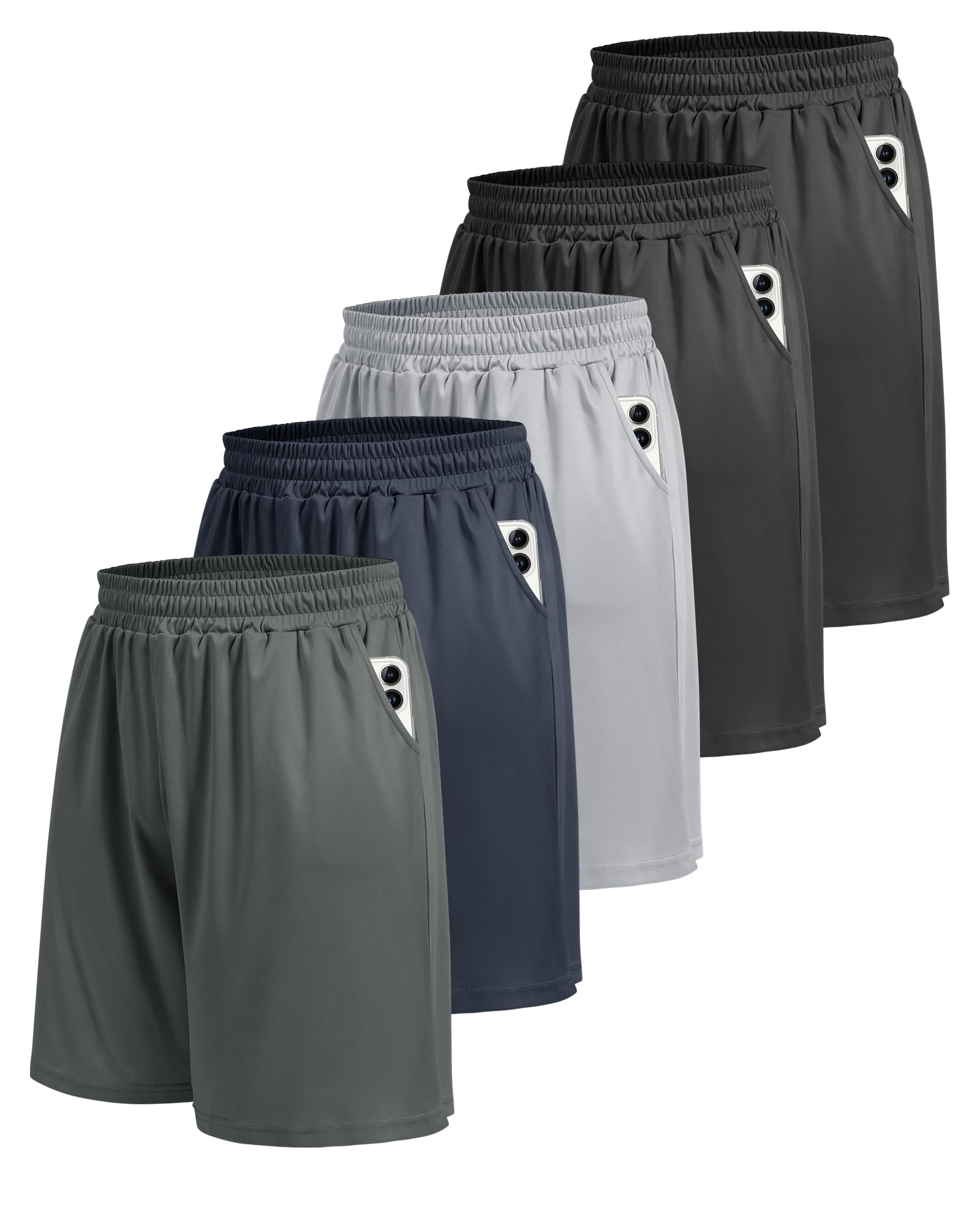 5 Pack Athletic Gym Mens Shorts - Workout Black Quick Dry Basketball Shorts | Running Fitness Clothing with Pockets for Casual Activewear,Soft Lightweight Breathable Elastic Waistband Sports Shorts