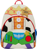 Loungefly Disney: Pixar - Toy Story 5 - to Infinity and Beyond - Woody, Jessie and Buzz Lightyear - Printed Denim Trim Triple Pocket Mid-Size Backpack – Gift for Kids & Adults – Collectible Bags