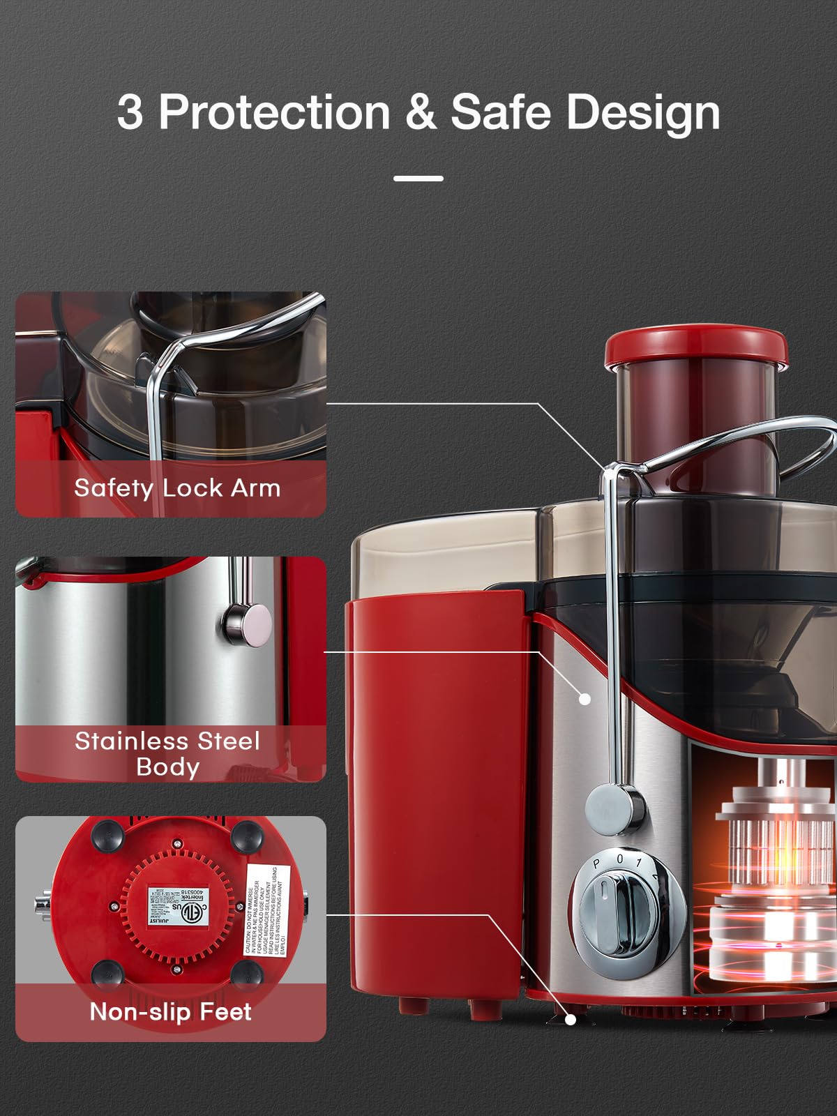 Juicer Machines, Juilist 3" Wide Mouth, Max 800W, 3-Speed 400W Easy-Clean
