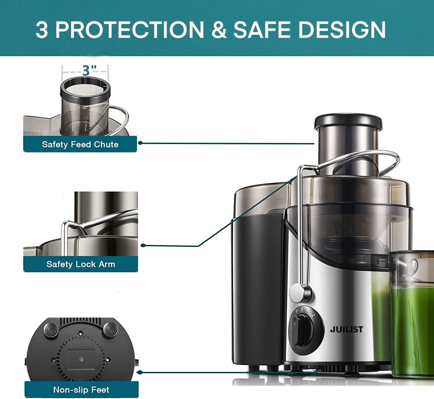 Juicer Machines, Juilist 3" Wide Mouth, Max 800W, 3-Speed 400W Easy-Clean