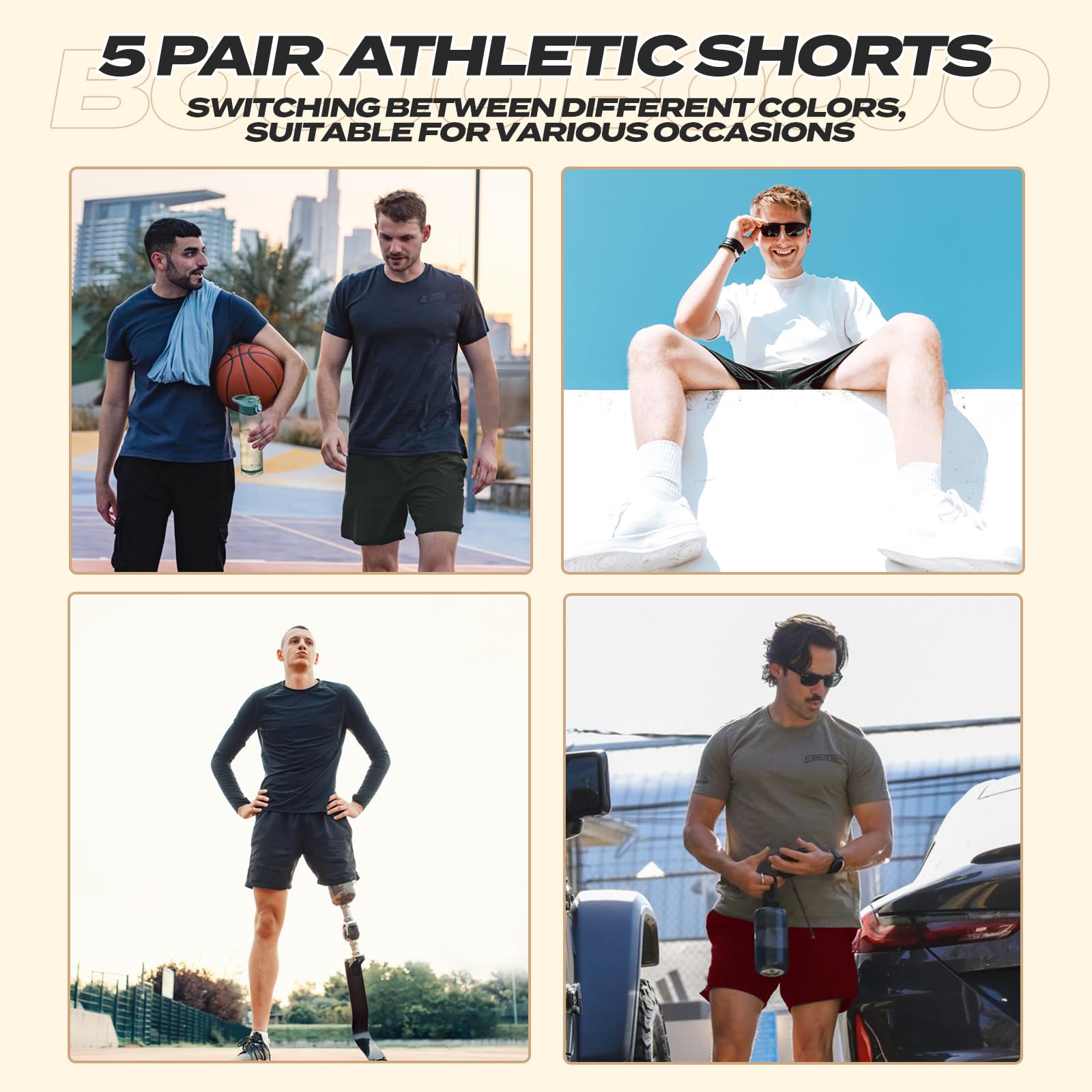 5 Pack Athletic Gym Mens Shorts - Workout Black Quick Dry Basketball Shorts | Running Fitness Clothing with Pockets for Casual Activewear,Soft Lightweight Breathable Elastic Waistband Sports Shorts