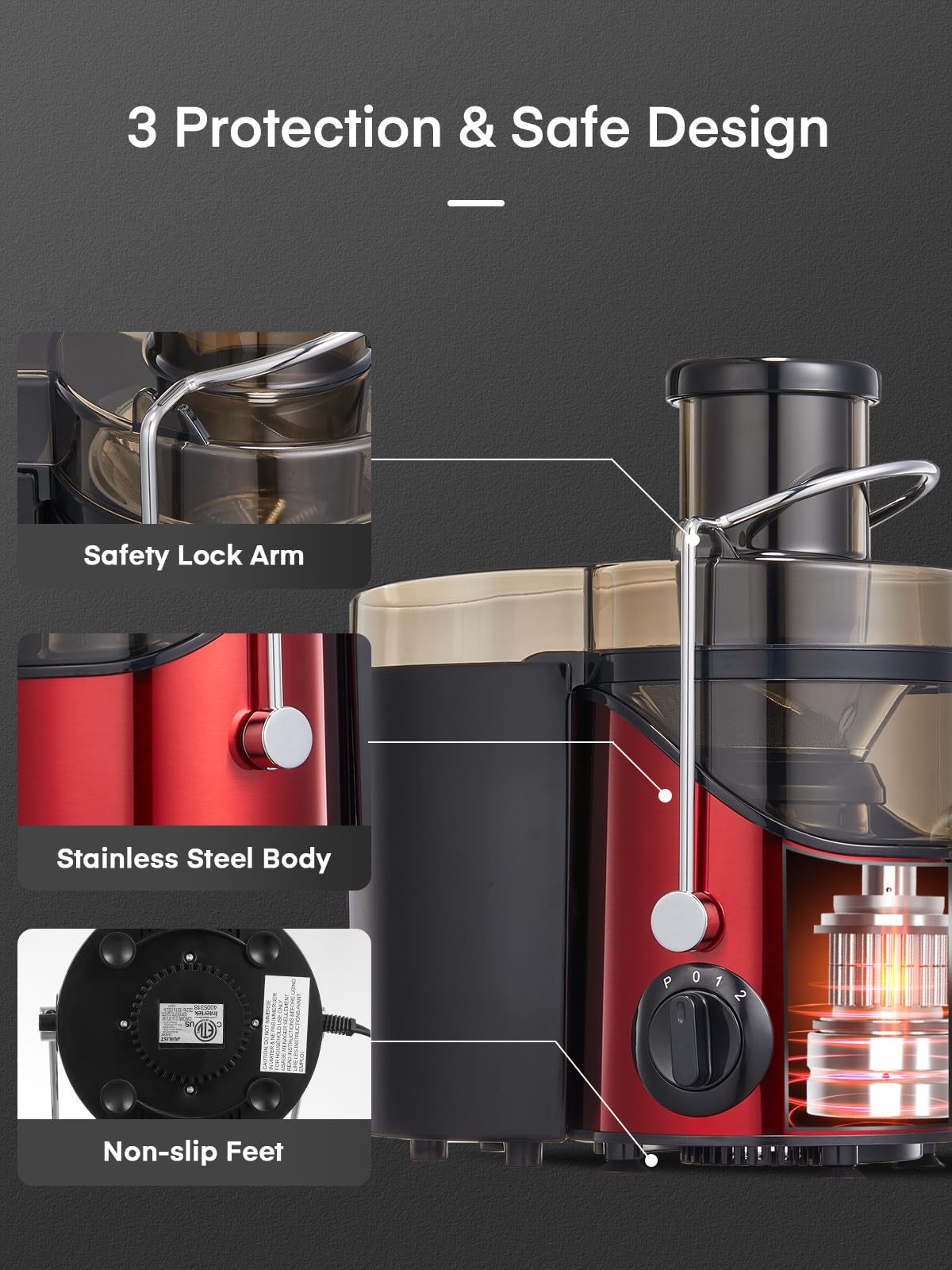 Juicer Machines, Juilist 3" Wide Mouth, Max 800W, 3-Speed 400W Easy-Clean