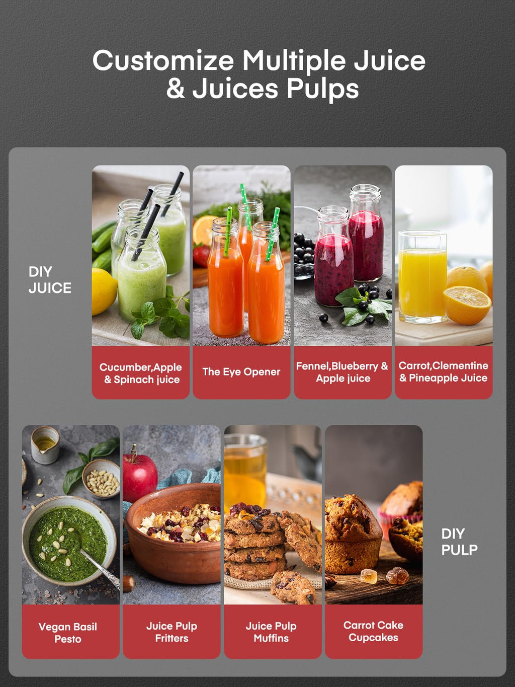 Juicer Machines, Juilist 3" Wide Mouth, Max 800W, 3-Speed 400W Easy-Clean