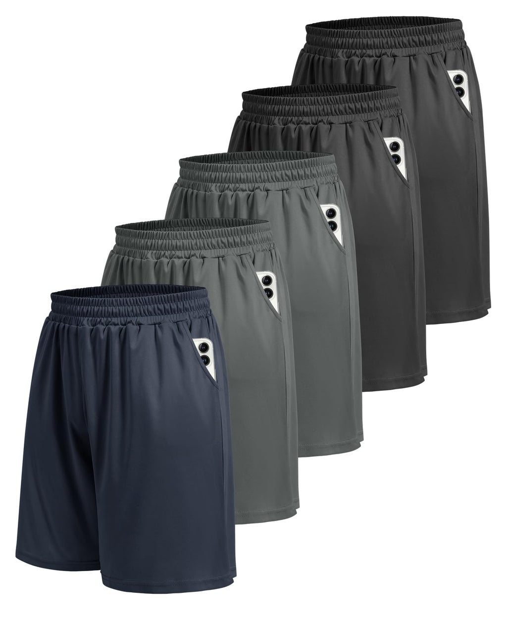 5 Pack Athletic Gym Mens Shorts - Workout Black Quick Dry Basketball Shorts | Running Fitness Clothing with Pockets for Casual Activewear,Soft Lightweight Breathable Elastic Waistband Sports Shorts