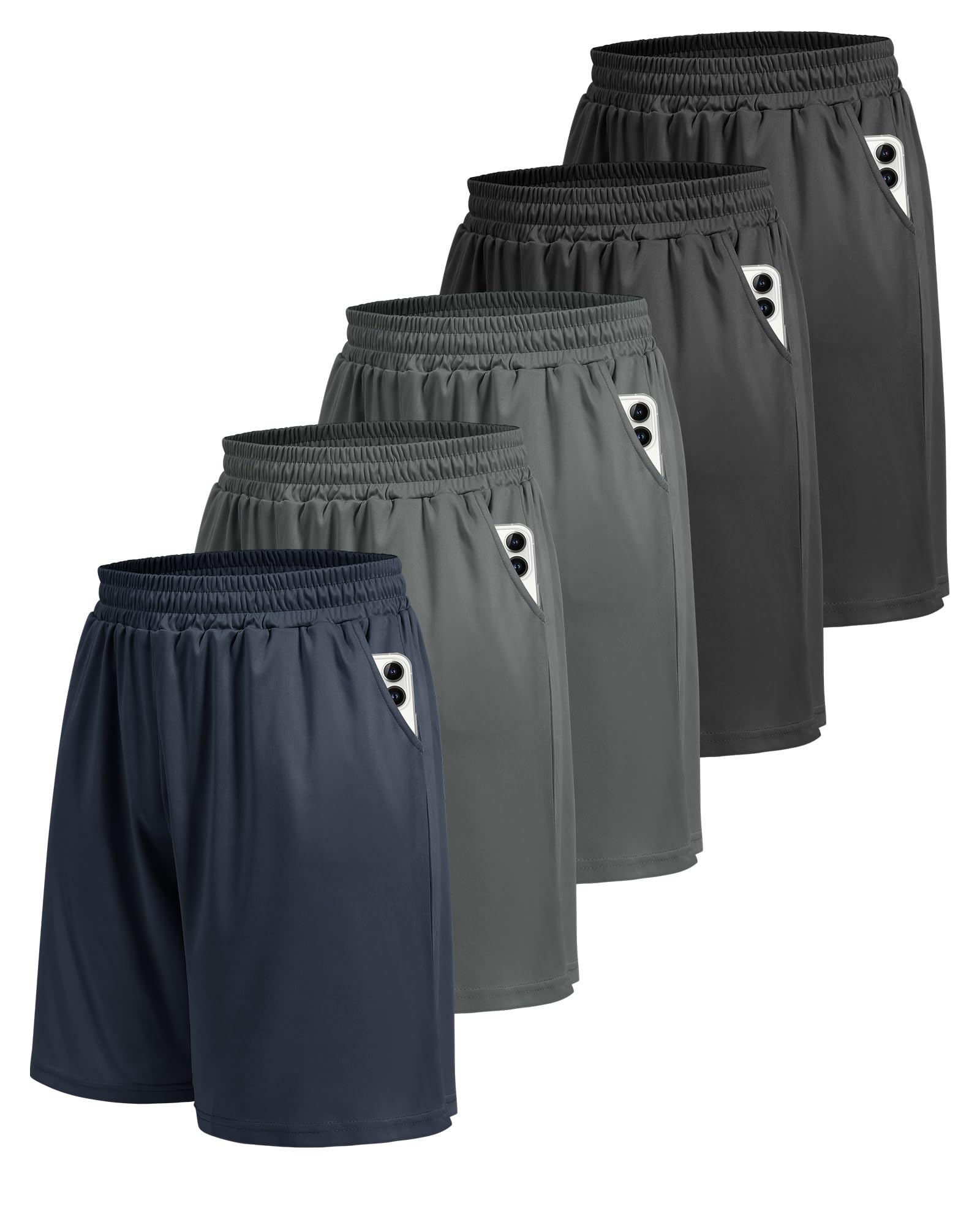 5 Pack Athletic Gym Mens Shorts - Workout Black Quick Dry Basketball Shorts | Running Fitness Clothing with Pockets for Casual Activewear,Soft Lightweight Breathable Elastic Waistband Sports Shorts