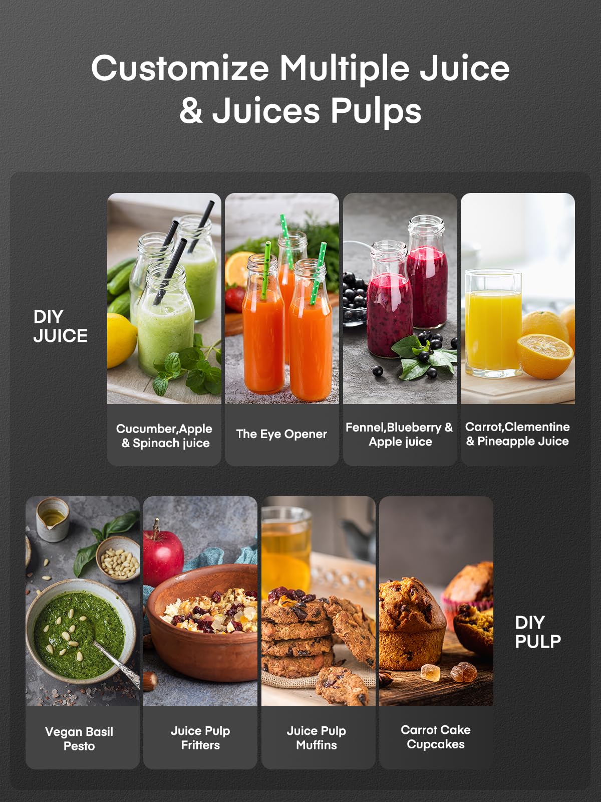 Juicer Machines, Juilist 3" Wide Mouth, Max 800W, 3-Speed 400W Easy-Clean