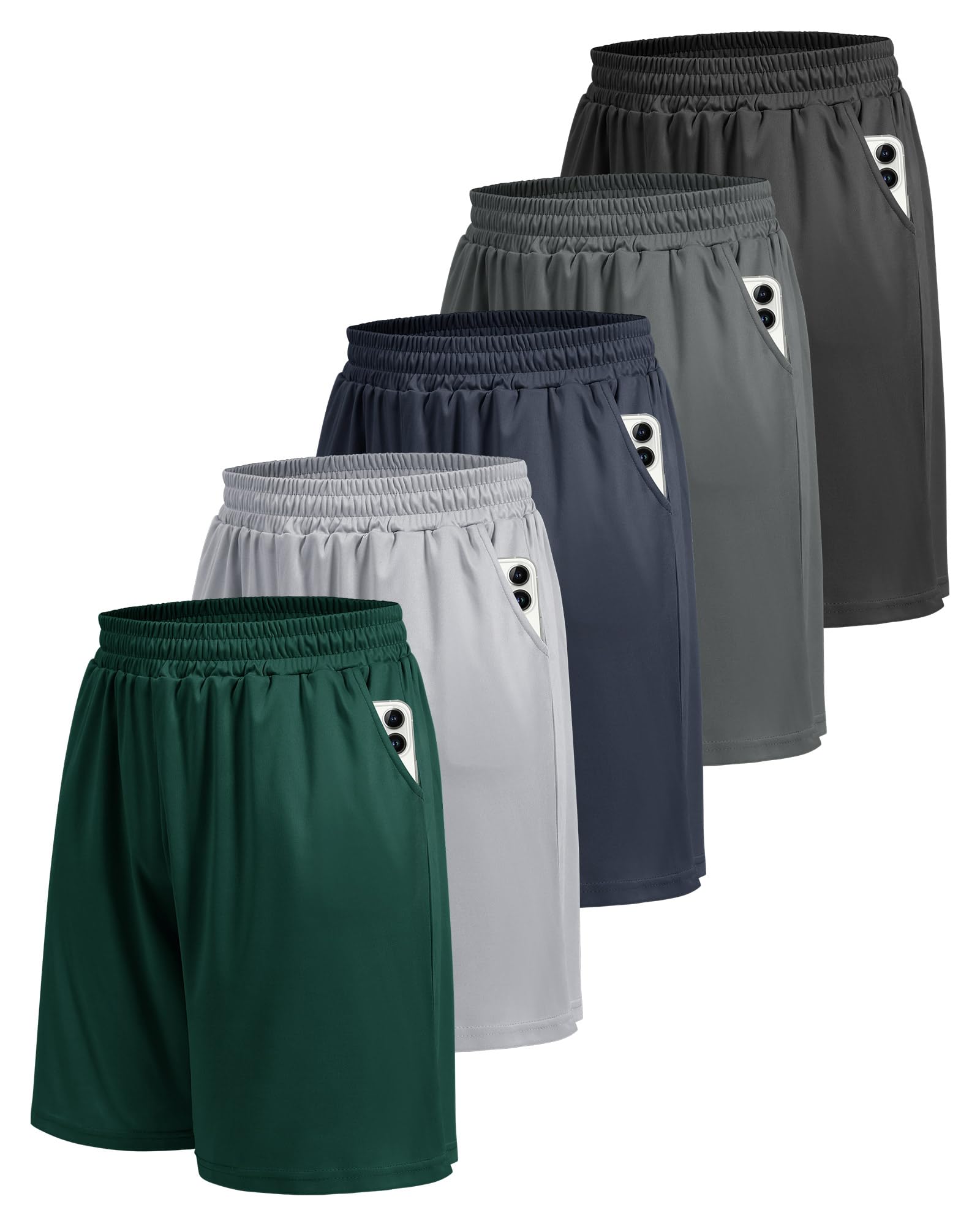 5 Pack Athletic Gym Mens Shorts - Workout Black Quick Dry Basketball Shorts | Running Fitness Clothing with Pockets for Casual Activewear,Soft Lightweight Breathable Elastic Waistband Sports Shorts