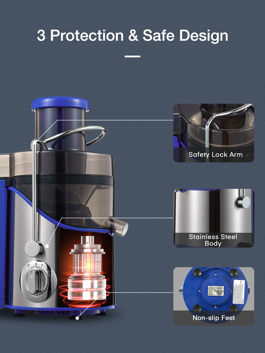 Juicer Machines, Juilist 3" Wide Mouth, Max 800W, 3-Speed 400W Easy-Clean