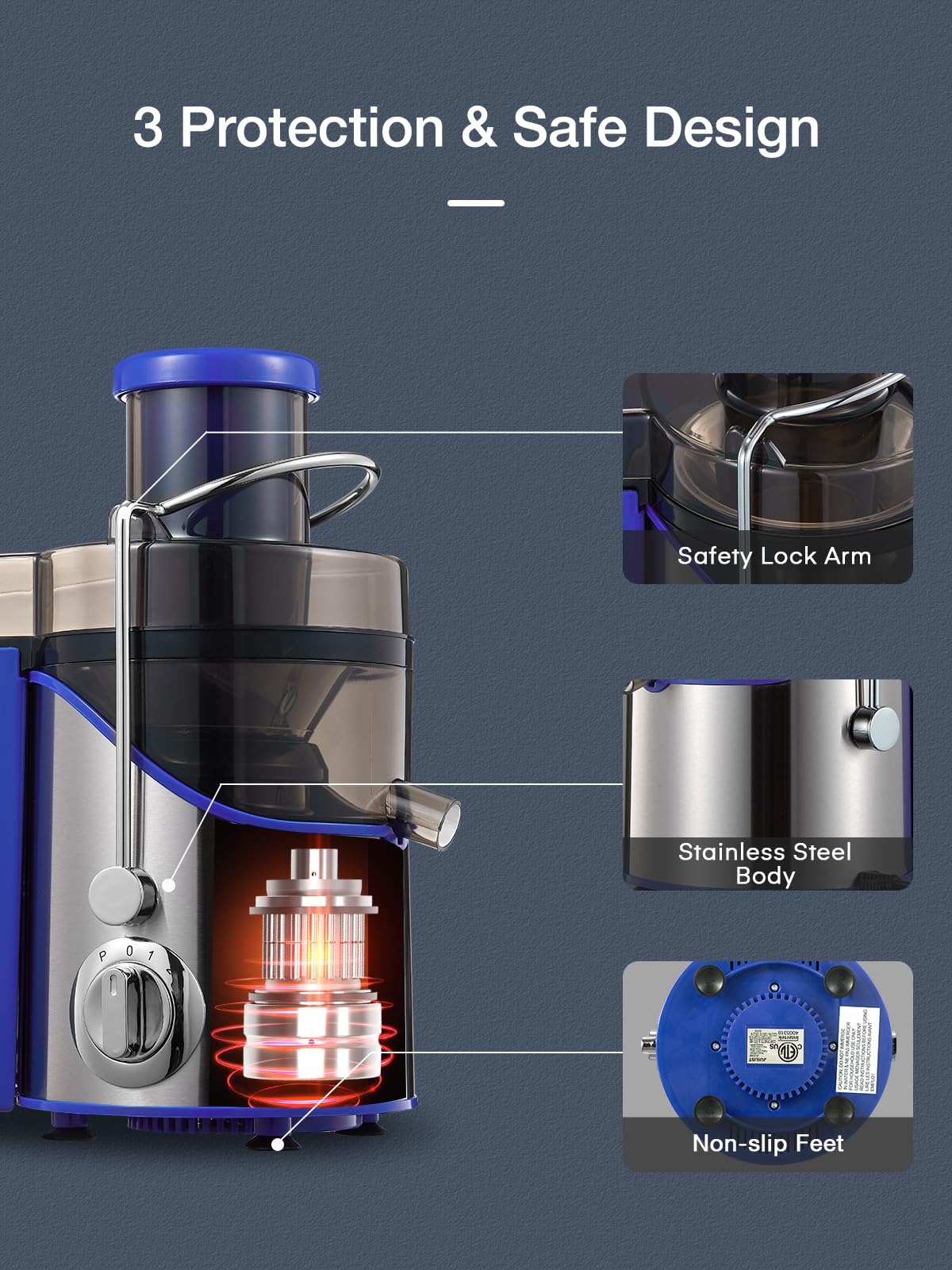Juicer Machines, Juilist 3" Wide Mouth, Max 800W, 3-Speed 400W Easy-Clean