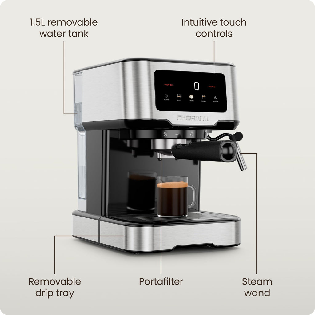 Chefman Crema Supreme 15 Bar Espresso Machine with Milk Frother