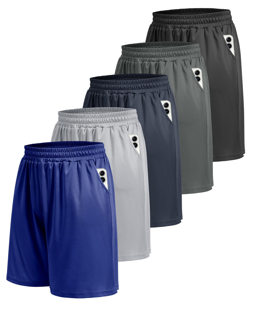 5 Pack Athletic Gym Mens Shorts - Workout Black Quick Dry Basketball Shorts | Running Fitness Clothing with Pockets for Casual Activewear,Soft Lightweight Breathable Elastic Waistband Sports Shorts