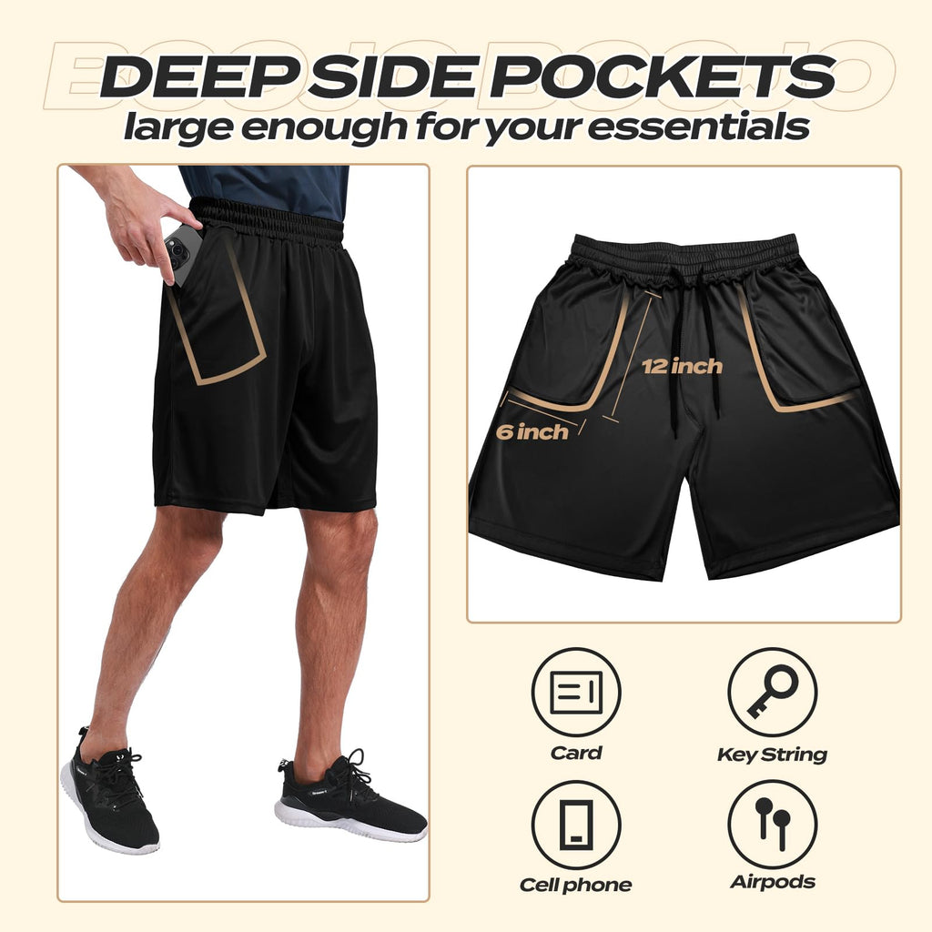 5 Pack Athletic Gym Mens Shorts - Workout Black Quick Dry Basketball Shorts | Running Fitness Clothing with Pockets for Casual Activewear,Soft Lightweight Breathable Elastic Waistband Sports Shorts