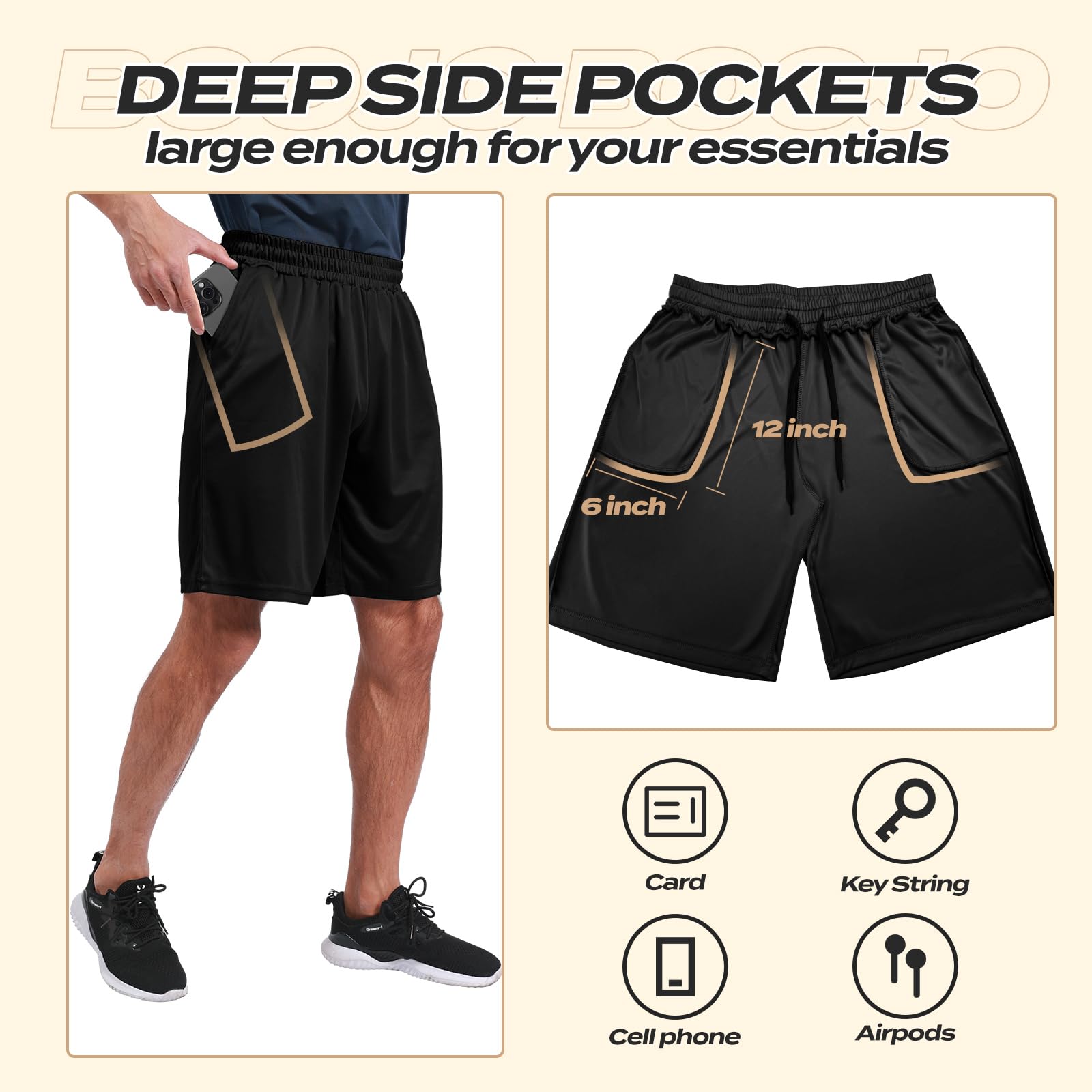 5 Pack Athletic Gym Mens Shorts - Workout Black Quick Dry Basketball Shorts | Running Fitness Clothing with Pockets for Casual Activewear,Soft Lightweight Breathable Elastic Waistband Sports Shorts