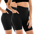 Leafigure 2 Pack Womens Biker Shorts with Pockets 6" | High Waisted, Tummy Control, Running, Gym, Workout, Yoga Shorts