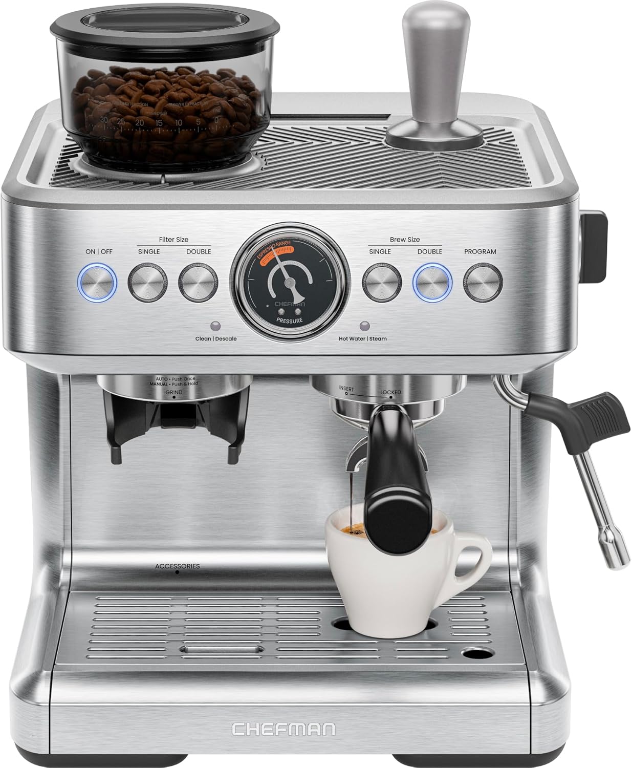 Chefman Crema Supreme 15 Bar Espresso Machine with Milk Frother