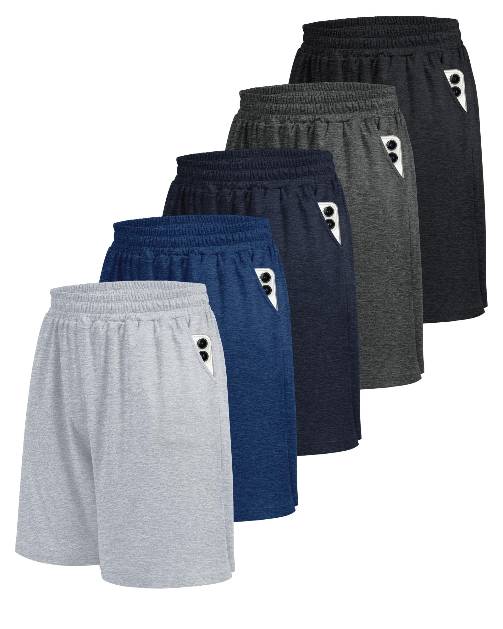 5 Pack Athletic Gym Mens Shorts - Workout Black Quick Dry Basketball Shorts | Running Fitness Clothing with Pockets for Casual Activewear,Soft Lightweight Breathable Elastic Waistband Sports Shorts