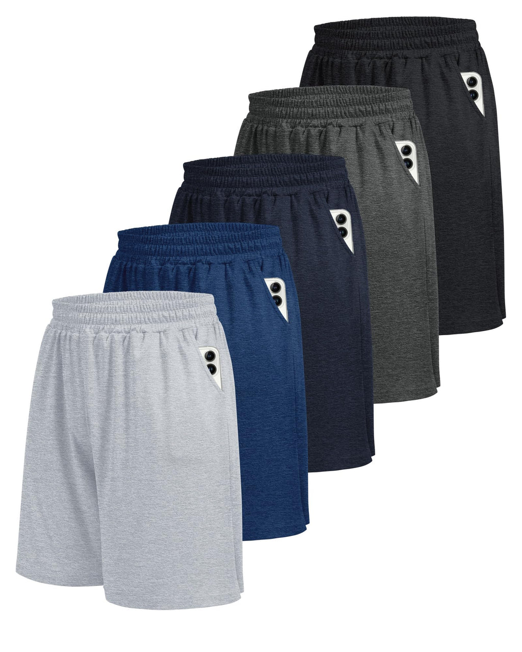 5 Pack Athletic Gym Mens Shorts - Workout Black Quick Dry Basketball Shorts | Running Fitness Clothing with Pockets for Casual Activewear,Soft Lightweight Breathable Elastic Waistband Sports Shorts