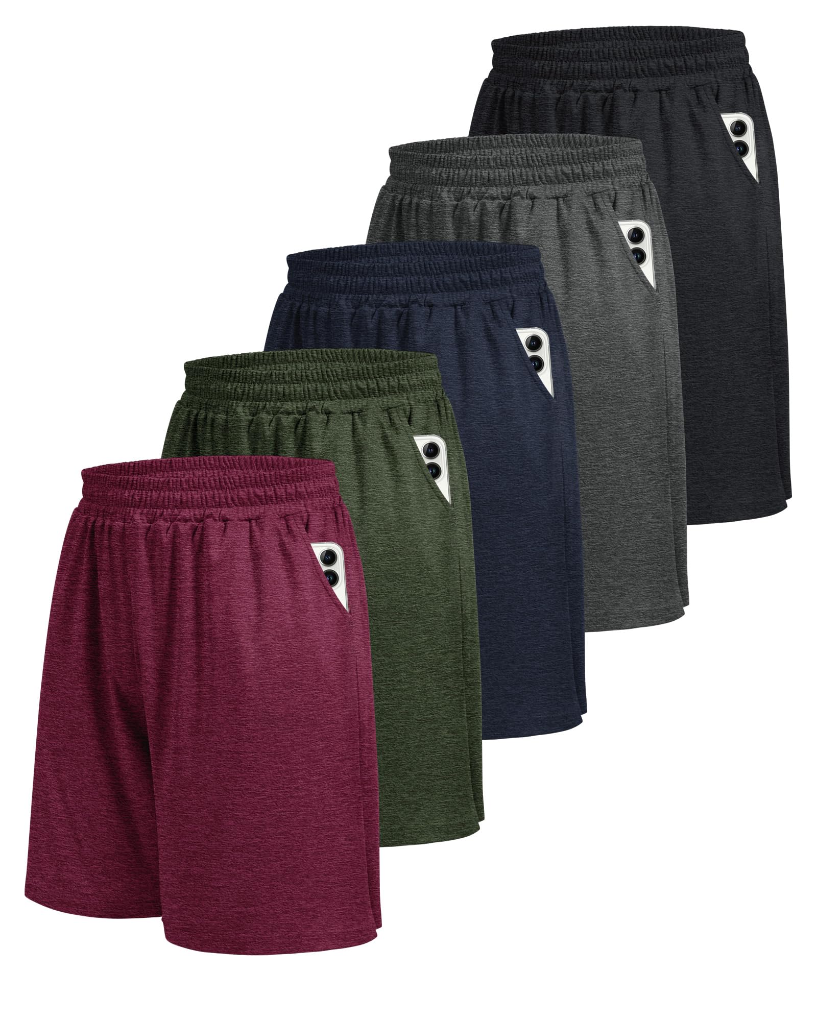 5 Pack Athletic Gym Mens Shorts - Workout Black Quick Dry Basketball Shorts | Running Fitness Clothing with Pockets for Casual Activewear,Soft Lightweight Breathable Elastic Waistband Sports Shorts