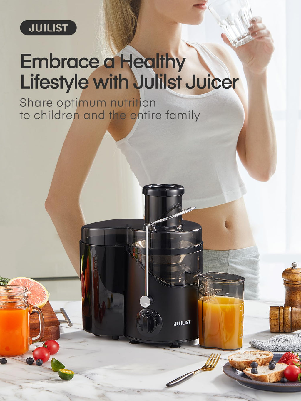 Juicer Machines, Juilist 3" Wide Mouth, Max 800W, 3-Speed 400W Easy-Clean