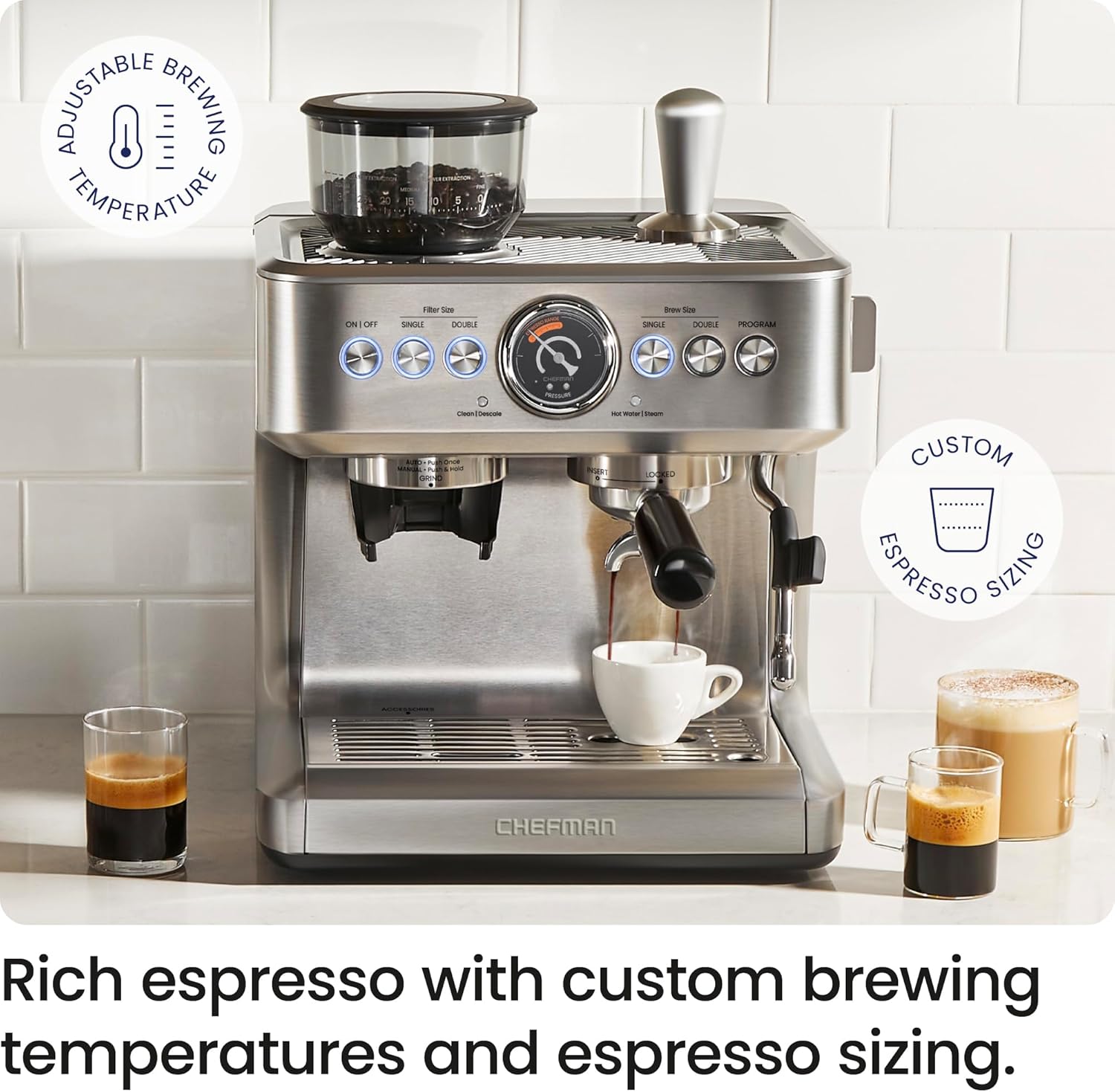 Chefman Crema Supreme 15 Bar Espresso Machine with Milk Frother
