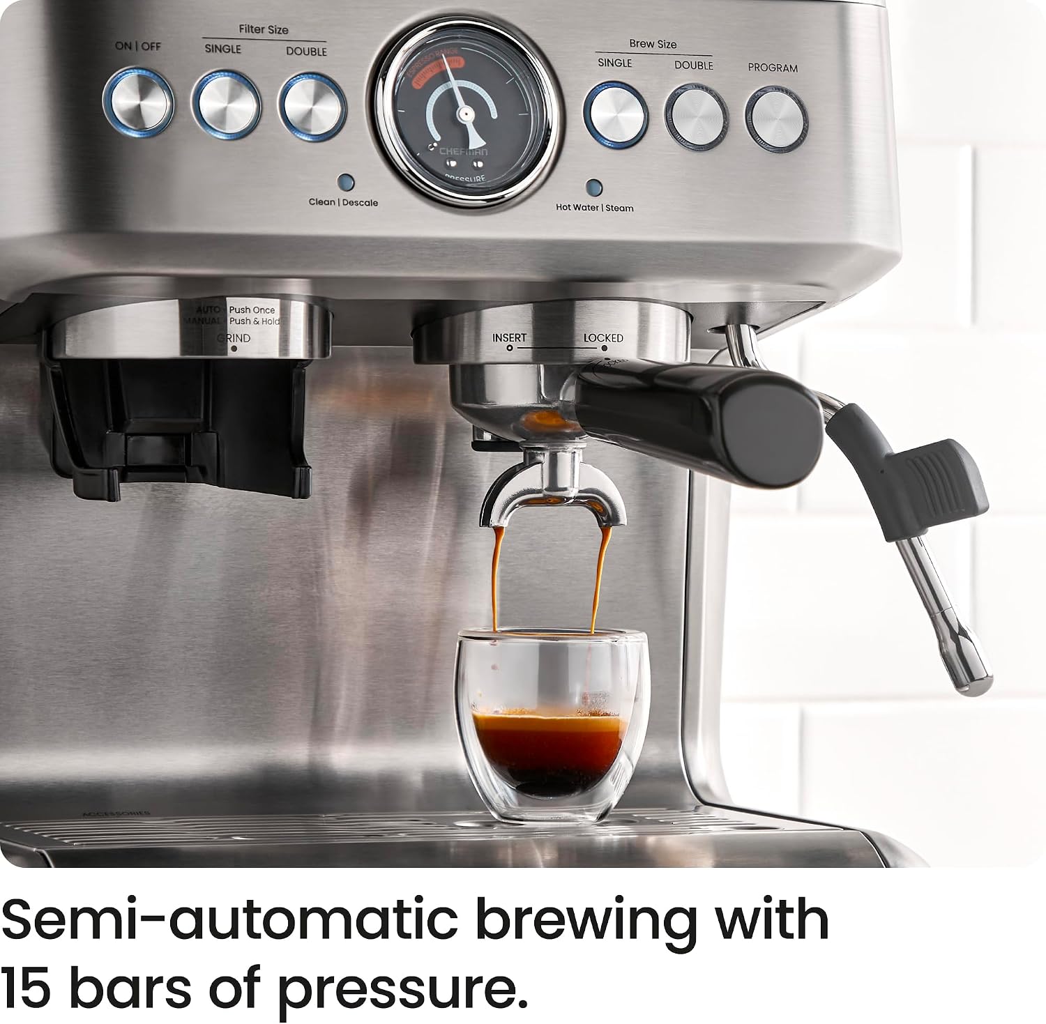 Chefman Crema Supreme 15 Bar Espresso Machine with Milk Frother