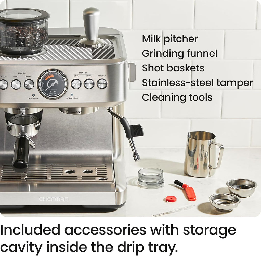 Chefman Crema Supreme 15 Bar Espresso Machine with Milk Frother