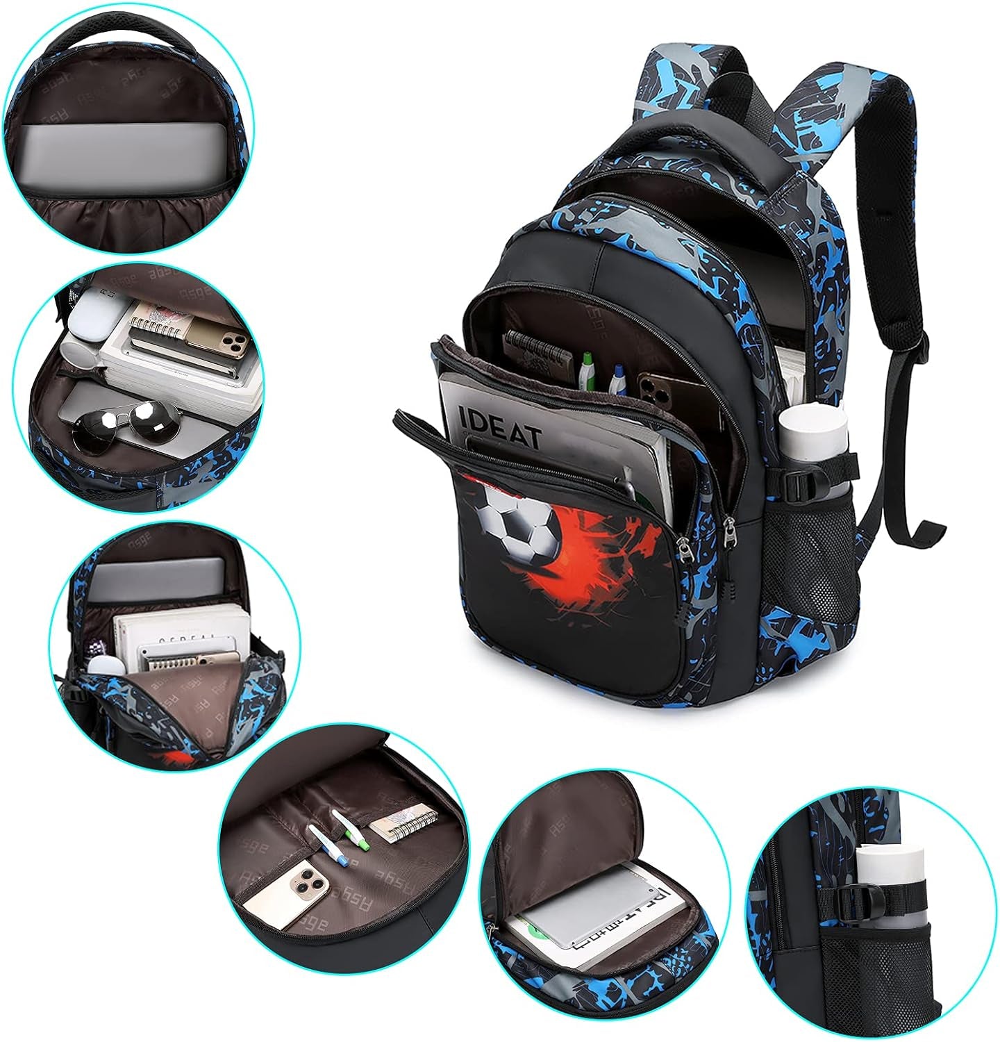 Backpack for School Boys Backpacks for Kids Camo Bookbag for Middle School Bags Waterproof Travel Back Pack (Blue)