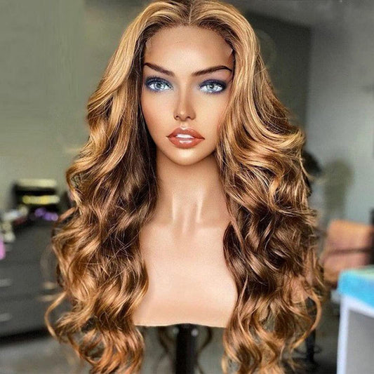 Honey Blonde 13X4 Lace Frontal Highlight Body Wave Human Hair Wigs for Black Women, Ombre Highlight Piano Colored Lace Frontal Wig Pre Plucked with Baby Hair 150% Density TL412 Color (20Inch)