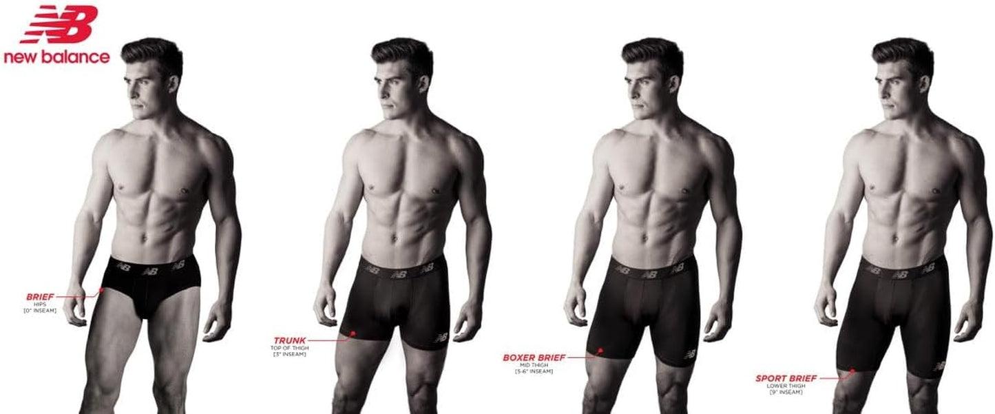 New Balance Men'S Performance Boxer Briefs with Fly, Breathable Stretch Underwear, Moisture Wicking, Soft Waistband (3 Pack)