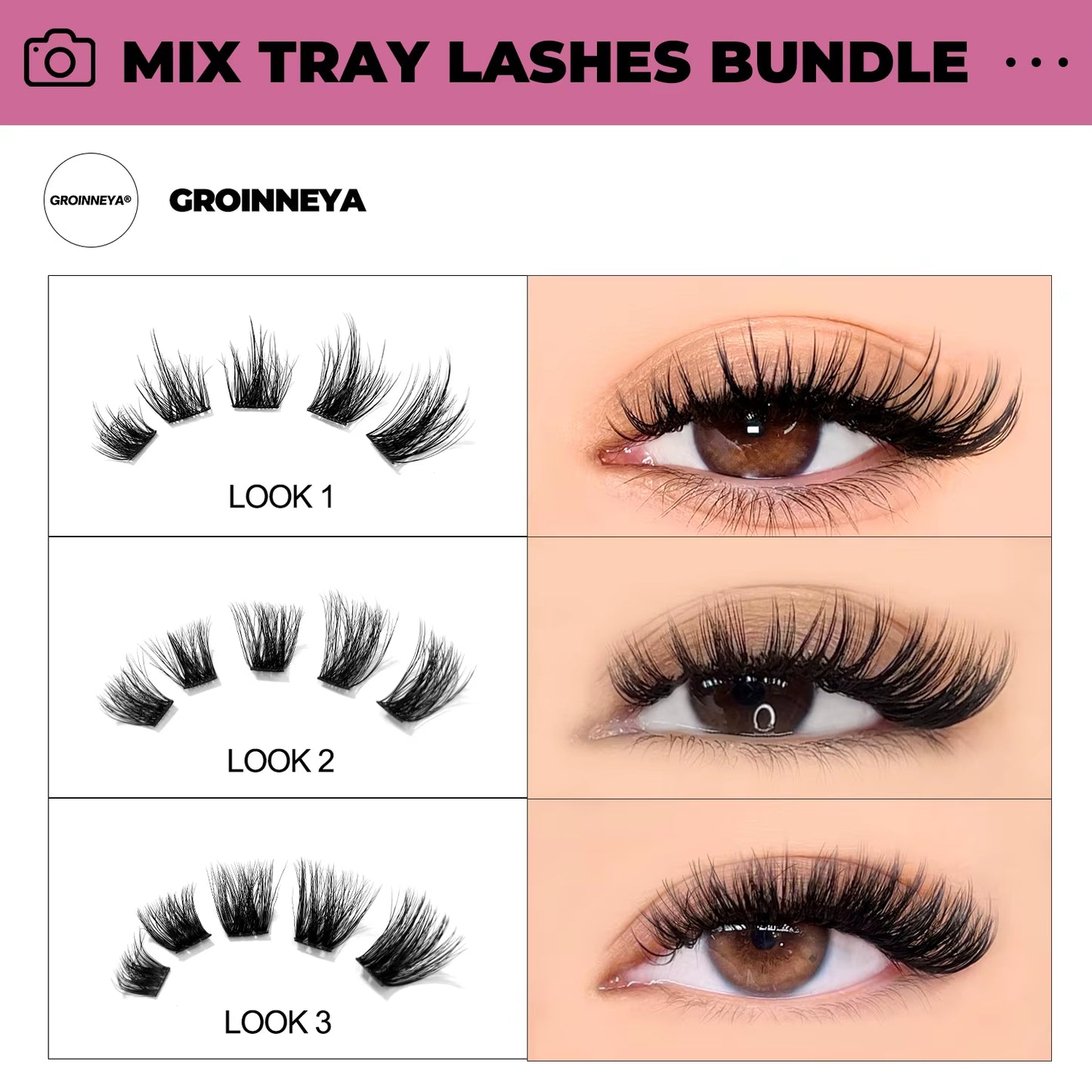 GROINNEYA Eyelashes 3 Style Mixed Fluffy Lash Clusters 8-16Mm Eyelashes Exctensions Natural Wispy Clusters Lashes Makeup