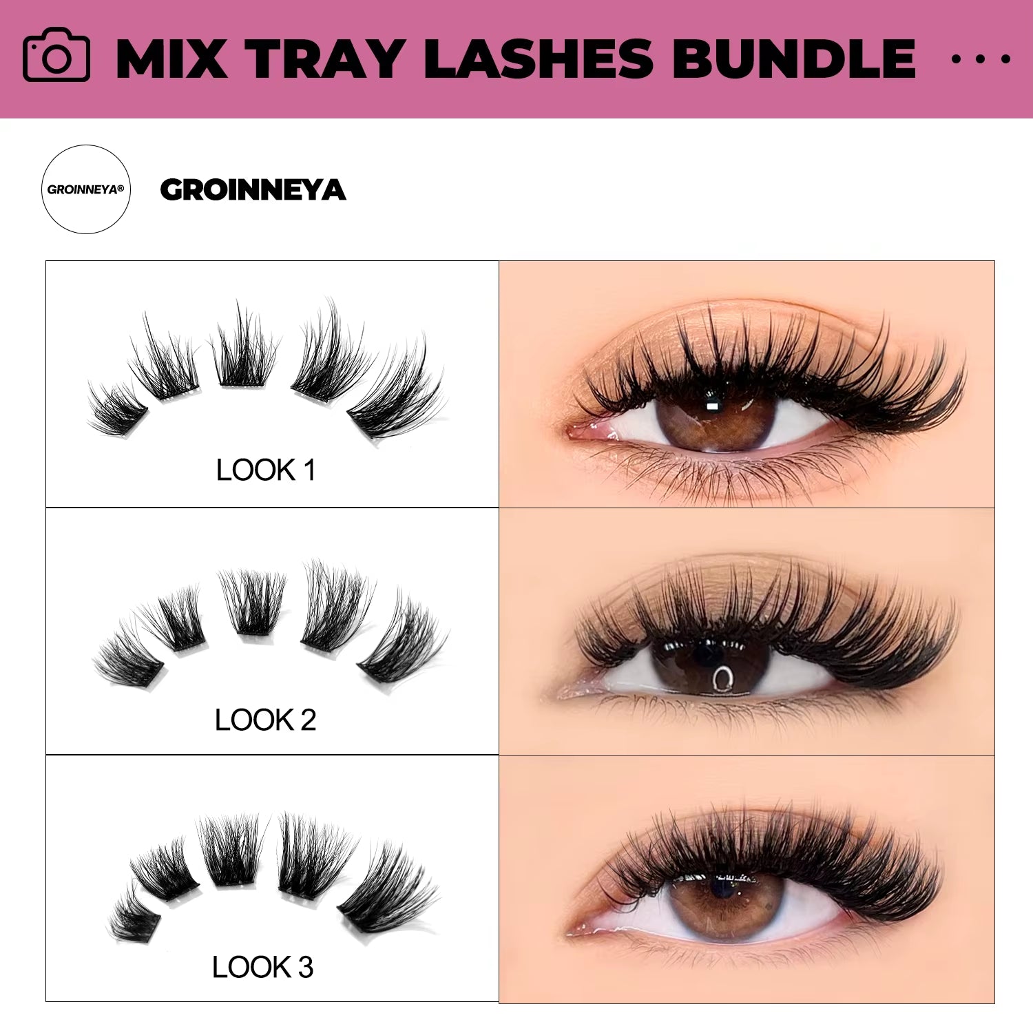 GROINNEYA Eyelashes 3 Style Mixed Fluffy Lash Clusters 8-16Mm Eyelashes Exctensions Natural Wispy Clusters Lashes Makeup