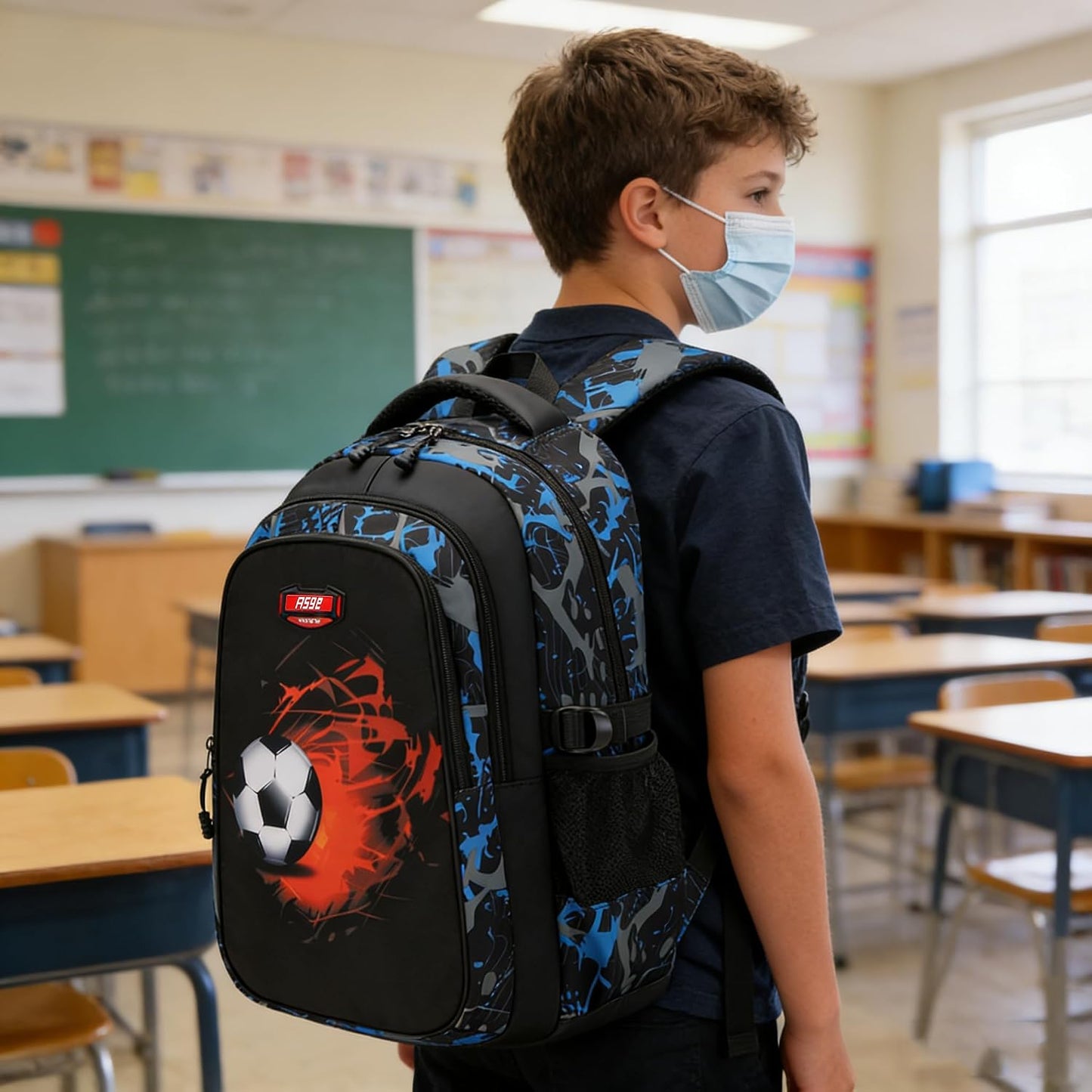 Backpack for School Boys Backpacks for Kids Camo Bookbag for Middle School Bags Waterproof Travel Back Pack (Blue)
