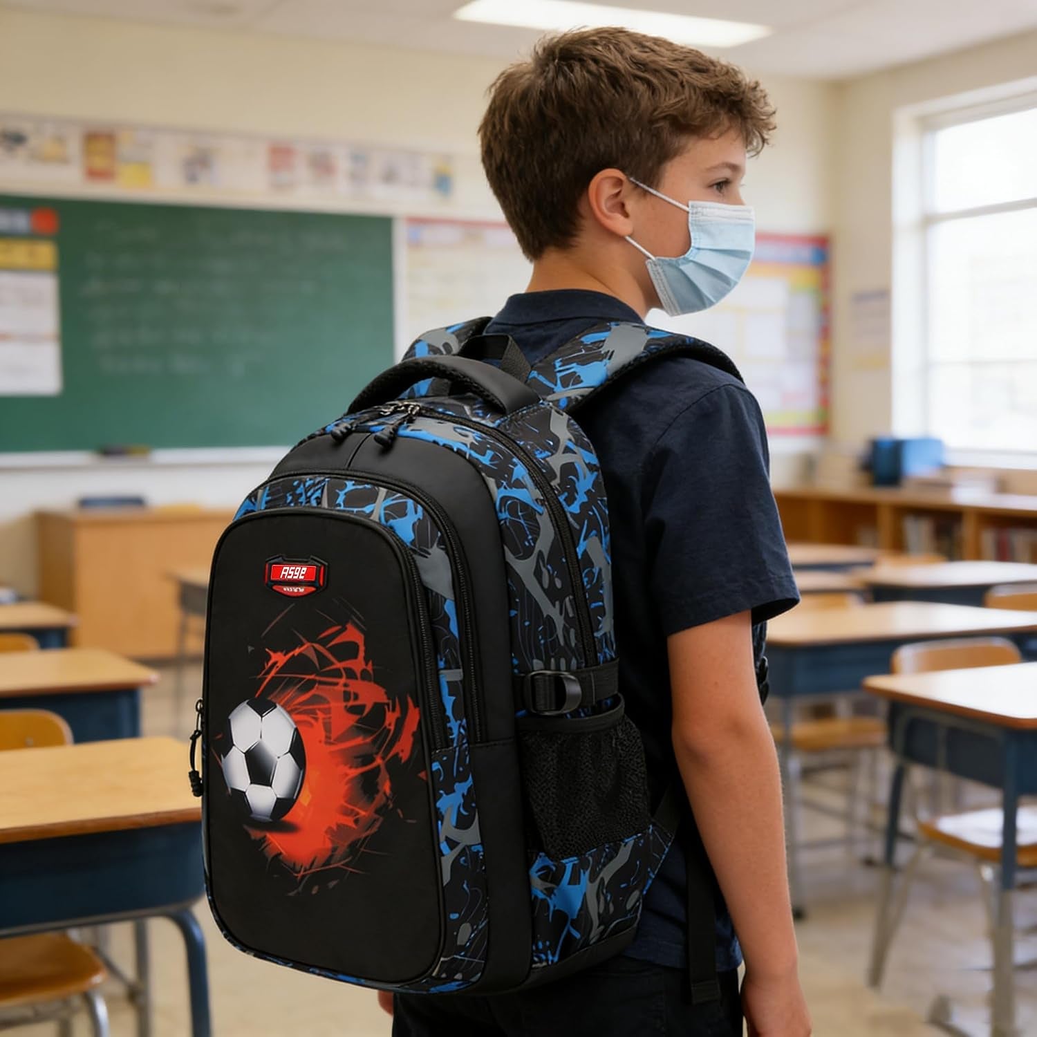 Backpack for School Boys Backpacks for Kids Camo Bookbag for Middle School Bags Waterproof Travel Back Pack (Blue)