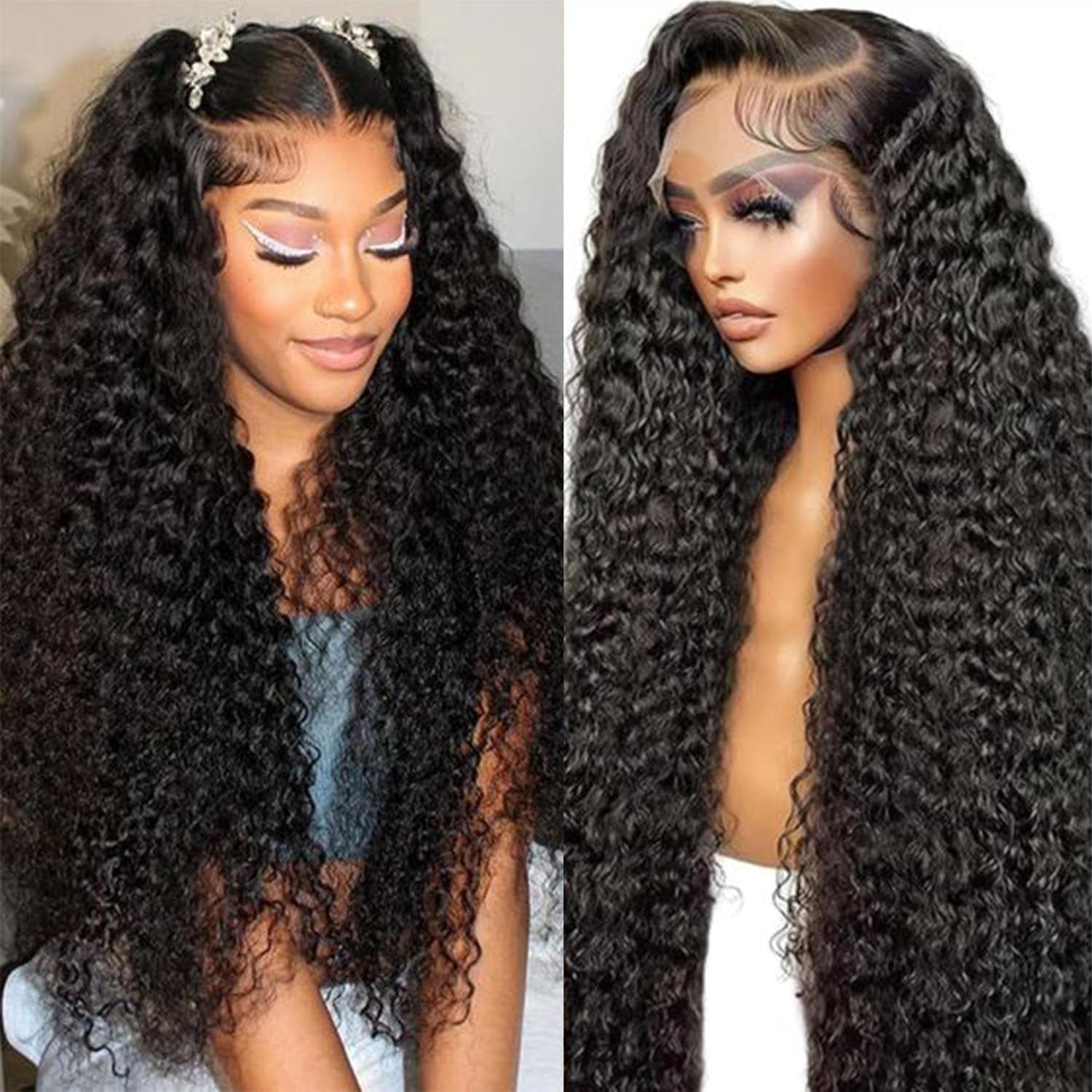 13X6 Curly Lace Front Wigs Human Hair Pre Plucked Brazilian Curly Wigs Human Hair for Women 200% Density 18 Inch